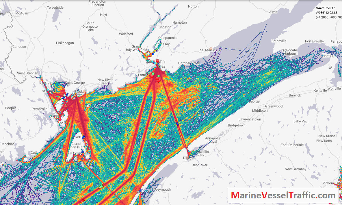 Live Marine Traffic, Density Map and Current Position of ships in BAY OF FUNDY